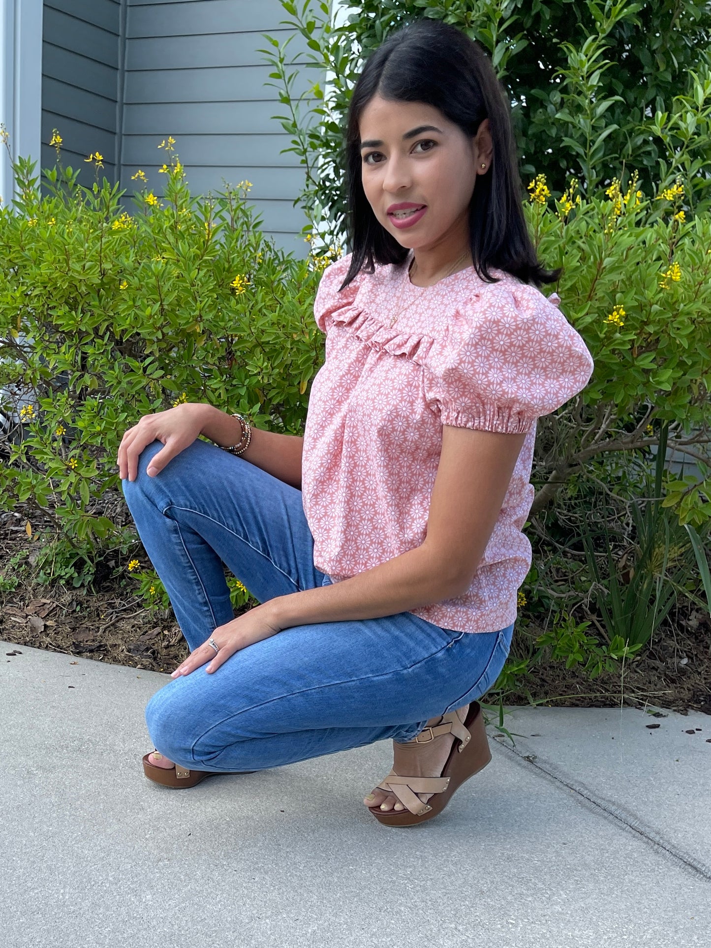 Flower Puff Sleeve Top