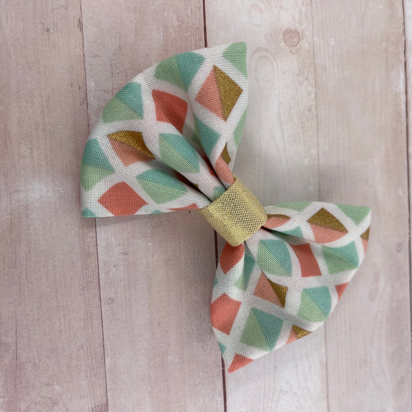 Peach, teal & gold mini bow