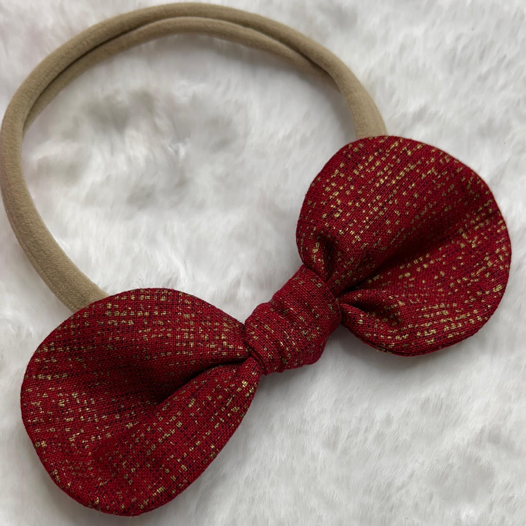 Burgundy and gold knot bow Headband